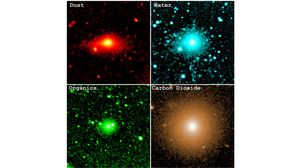 These observations by NASA’s SPHEREx show the infrared light emitted by the dust, water, organic molecules, and carbon dioxide contained within comet 3I/ATLAS’s coma during the mission’s December 2025 campaign.