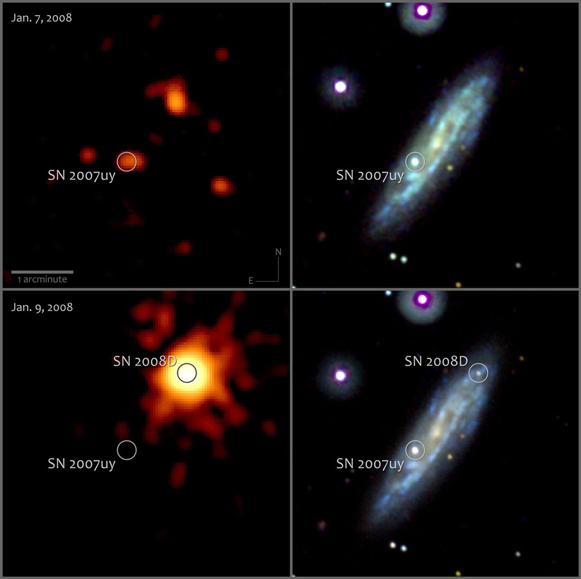 Before and after X-ray images of SN 2008D from Swift