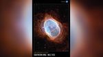 Colorful near-infrared image of the Southern Ring Nebula outlined in white, set on a black background. The words “NIRCam Image” are set in very small white type on the bottom right of the image. The title is set below the image, along the bottom of the poster: “James Webb Space Telescope” appears in small orange type on the top line with “Southern Ring, NGC 3132” in large white type on the bottom line. The poster has a portrait orientation.