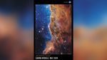 Colorful near-infrared image of the Carina Nebula outlined in white, set on a black background. The words “NIRCam Image” are set in very small white type on the bottom right of the image. The title is set below the image, along the bottom of the poster: “James Webb Space Telescope” appears in small orange type on the top line with “Carina Nebula, NGC 3324” in large white type on the bottom line. The poster has a portrait orientation.