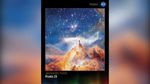 A vertically oriented poster with an image of Pismis 24 against a black background. A dark blue sky filled with white and yellow stars of different sizes covers about two thirds of the image. Across the bottom third of the scene are orange, mountain-like clouds with spire-like peaks that point toward a wispy white cloud which stretches horizontally across the scene. Dense clouds of a similar color are spread about the top right corner of the image. Along the bottom is a series of thin vertical bars ranging from purple at left to blue, green, yellow, orange, and red at right. Bars are separated slightly, with black in between. Bar colors are brightest at the bottom, fading up to black. Brightness varies from bar to bar, giving the array an undulating feel. At upper right is text that reads, “National Aeronautics and Space Administration” and NASA’s blue, white, and red meatball insignia. Title text appears at lower left that says, “James Webb Space Telescope: Pismis 24.”