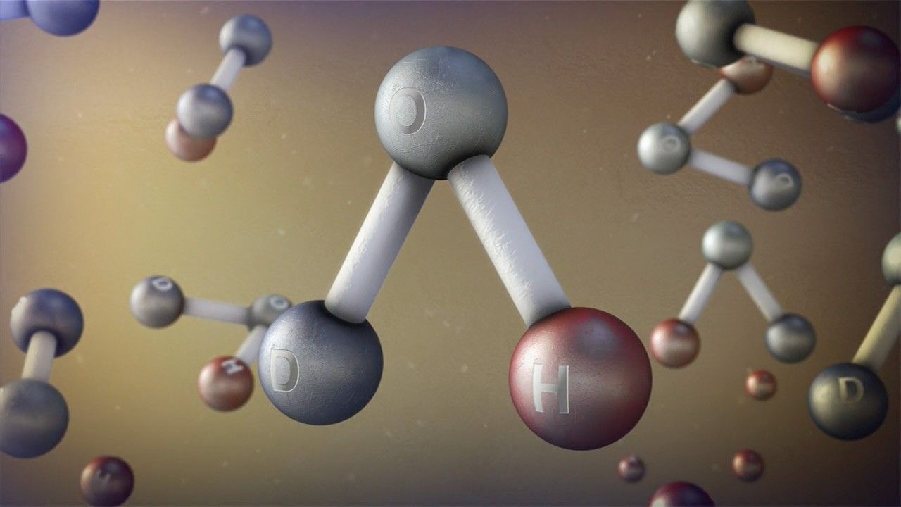 Illustration of ball-and-stick models of water molecules