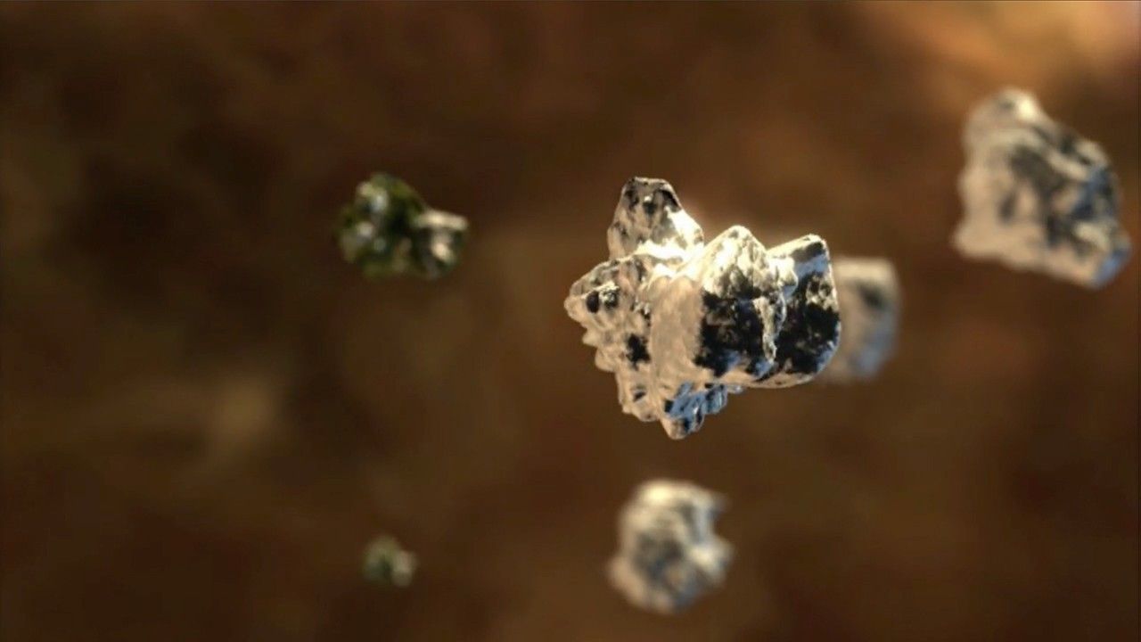 Illustration of ice on dust grains