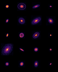 Twenty protoplanetary disks are arranged in a grid, five vertical rows by four horizontal columns.