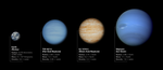 Infographic comparing four planets—Earth, TOI-421 b, GJ 1214 b, and Neptune—in terms of size, mass, density, and atmosphere.