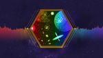 Colorful illustration representing various aspects of Webb science: deep blue with scattered points of light of different size and brightness; a jagged line representing a light spectrum; a hexagon filled with shapes representing objects and materials at different distances and points in time, including stars, planets, galaxies, nebulae, and black holes.