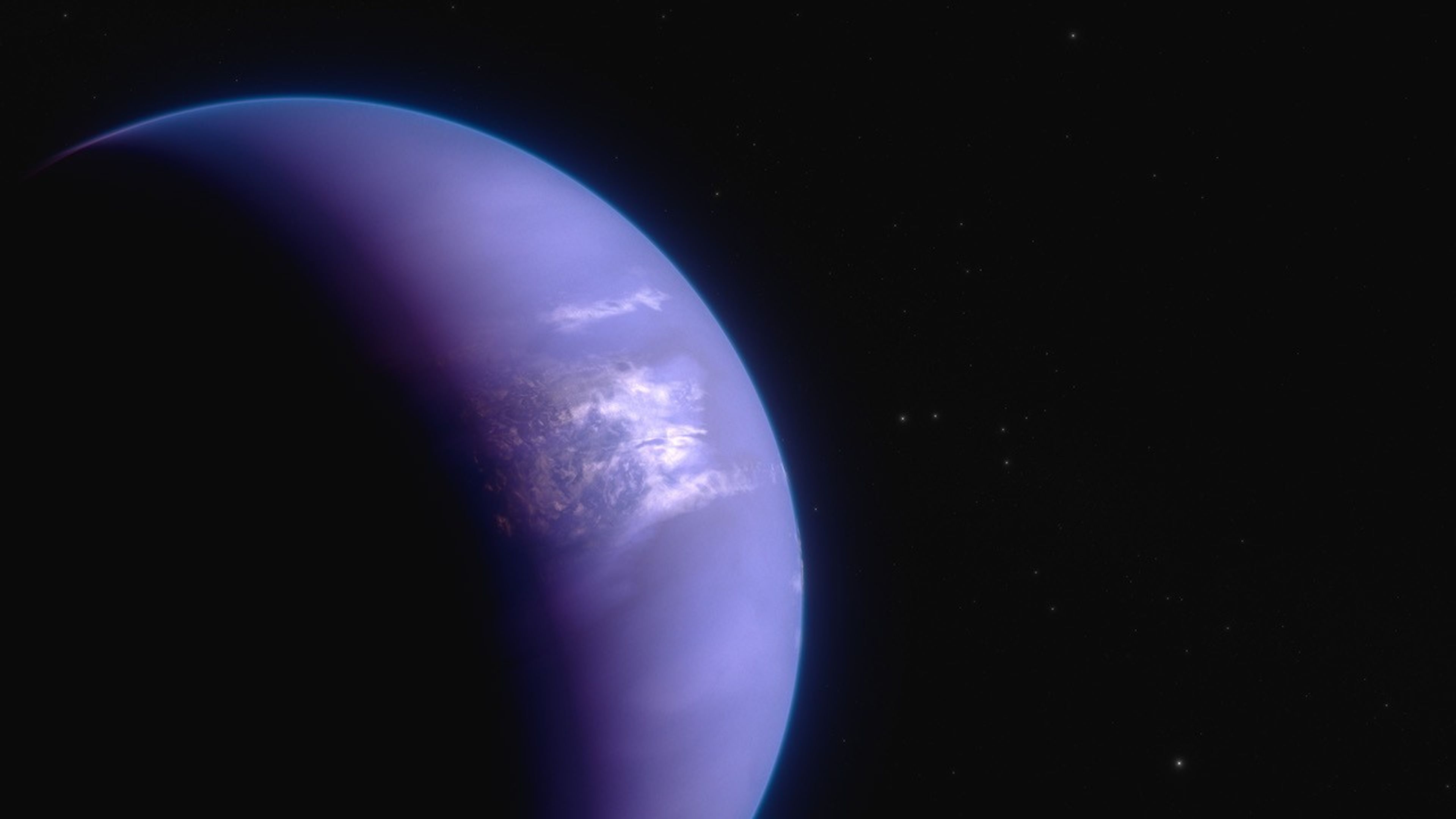 Illustration showing a hazy blue planet against the black background of space.