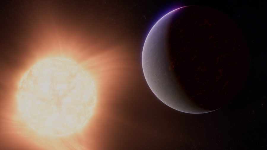 Illustration of a rocky exoplanet and its star.