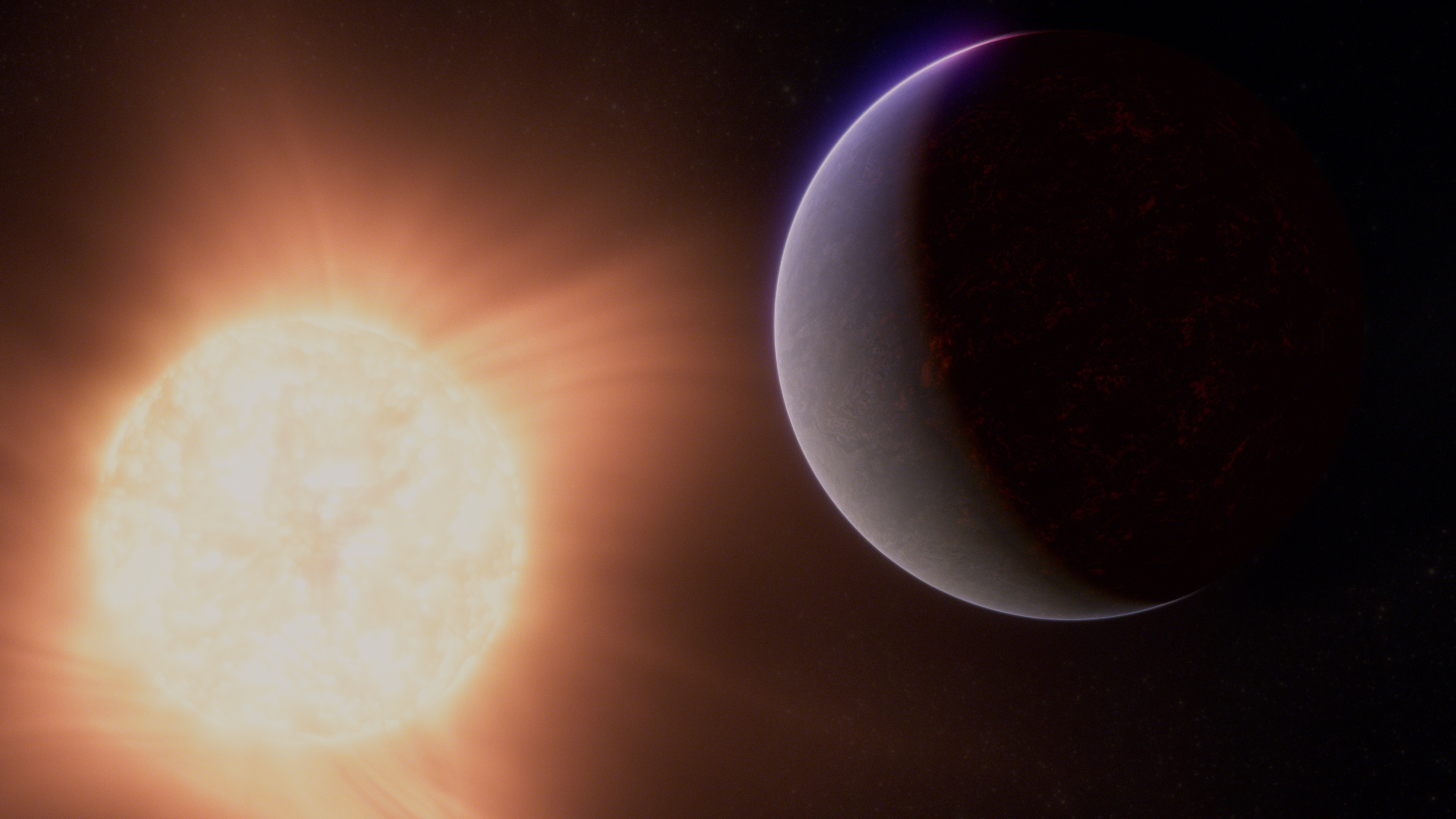 Illustration of a rocky exoplanet and its star.