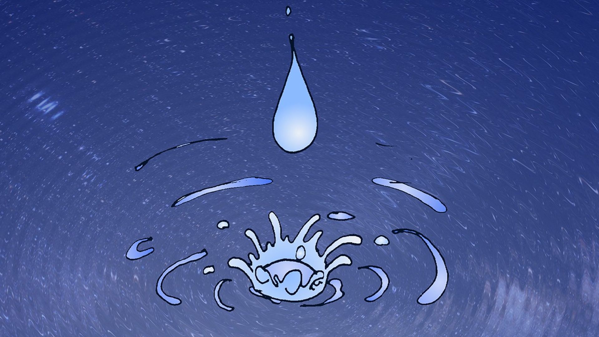 Portrait photo of Comic style illustration of a water driplet dripping into a larger blue body of water