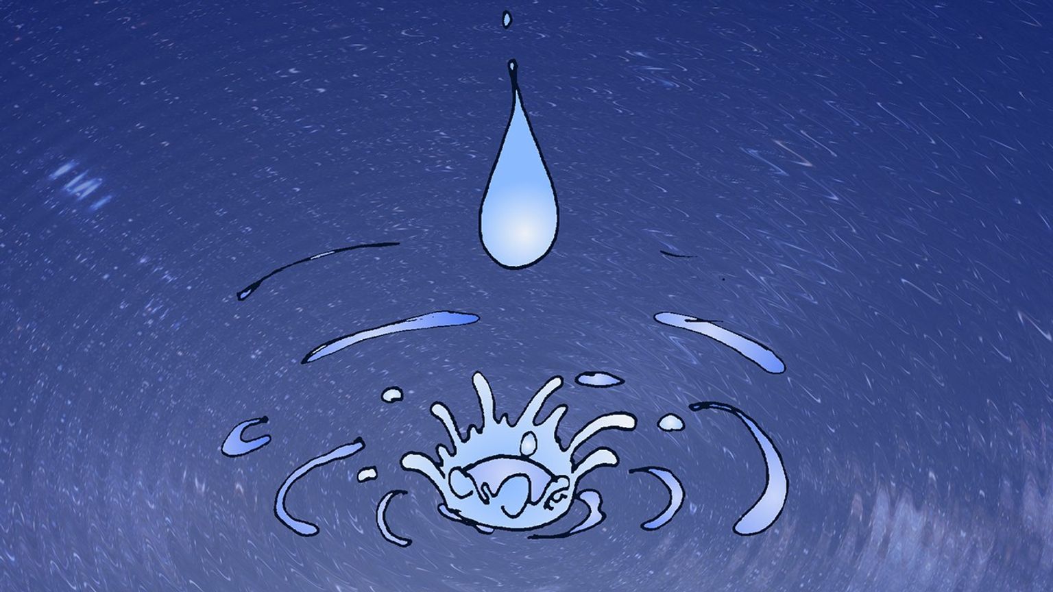 Comic style illustration of a water driplet dripping into a larger blue body of water