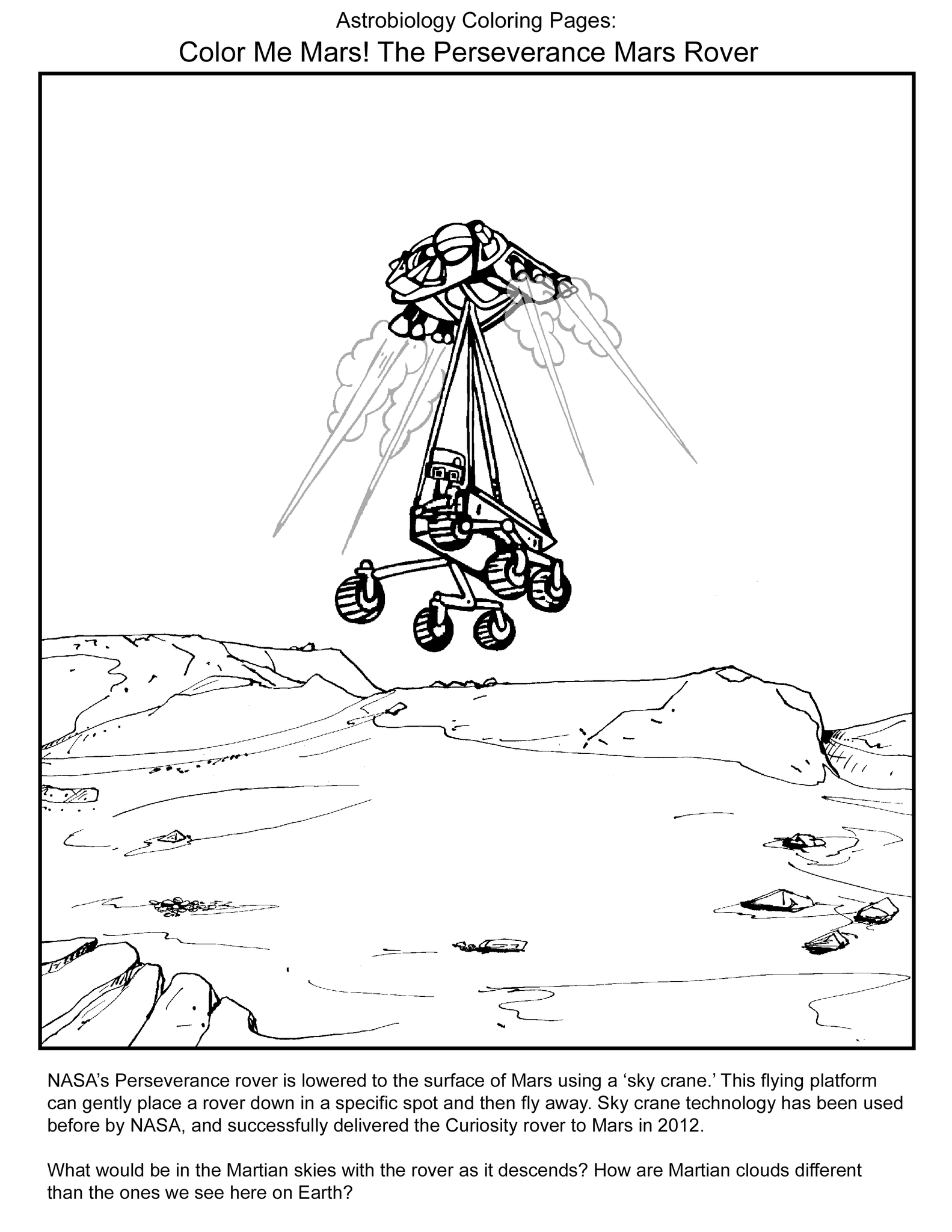NASA’s Perseverance rover is lowered to the surface of Mars using a ‘sky crane.’ This flying platform can gently place a rover down in a specific spot and then fly away.