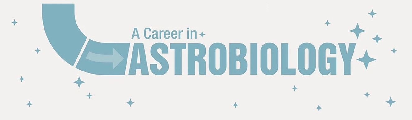 In the final section of the Astrobiology Career Path Suggestions infographic, the path concludes with "A Career in Astrobiology," surrounded by stars.
