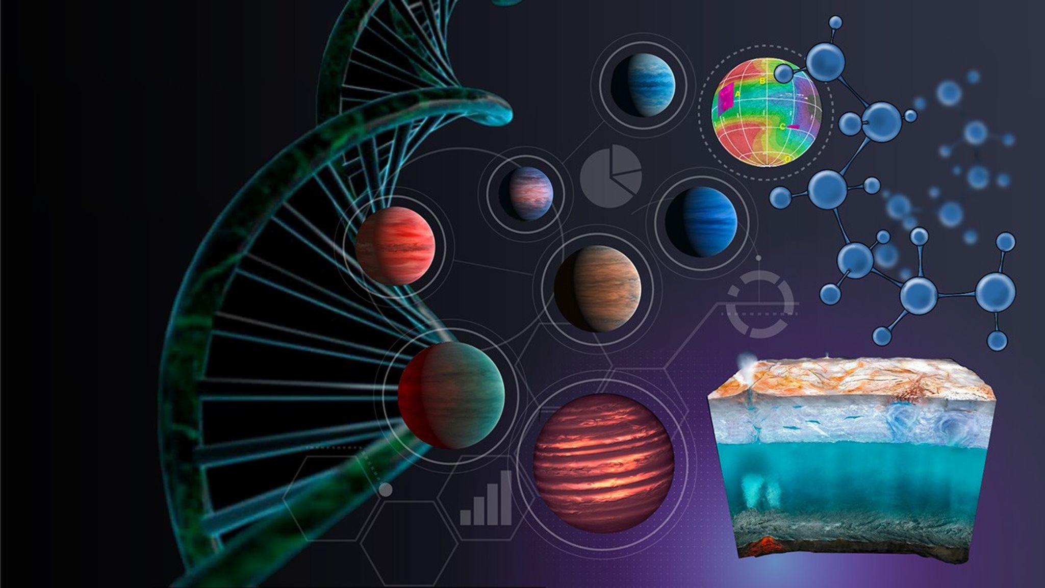 DNA, exoplanets, polymer, and Europa cross section