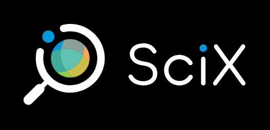 Logo featuring a globe under a magnifying glass and the text SciX.