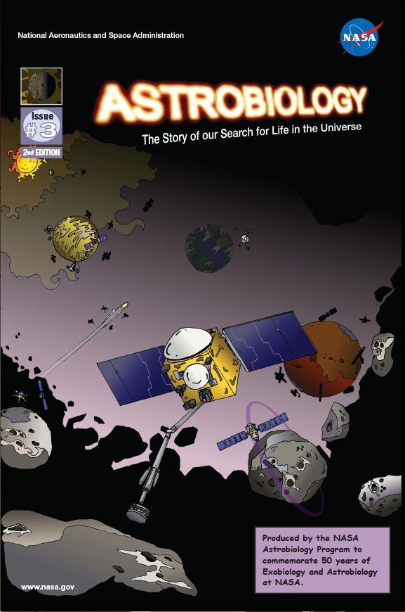 The foreground shows the NASA OSIRIS-REx mission collecting a sample from the asteroid Bennu. Asteroids, Mars, Earth, Venus, and Mercury can be seen in the background with the silhouettes of missions around them. Earth and Mars are in shadow.