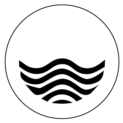 The icon is a white circle outlined in black. Inside of the circle, the bottom half is filled by five wavy lines representing water.