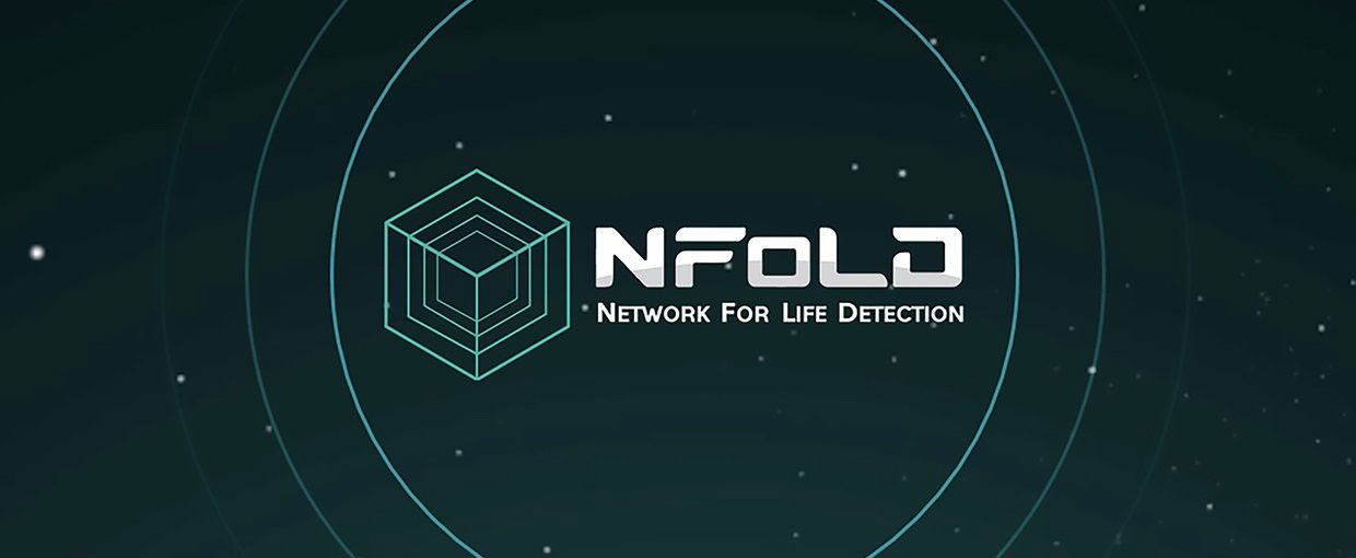 The logo shows a series of nested cubes drawn in thin green lines on a black background with stars. The text read N Fo L D in white letters, and below in small text 'NETWORK For LIFE DETECTION'