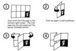 Illustration of four panels of how to fold a piece of paper to make a booklet