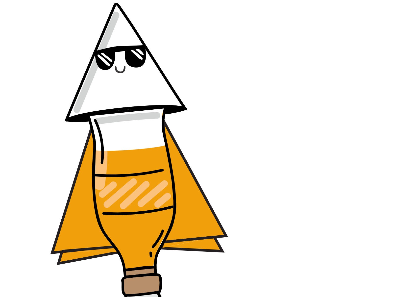 Cartoon of a bottle rocket wearing sunglasses on its nosecone