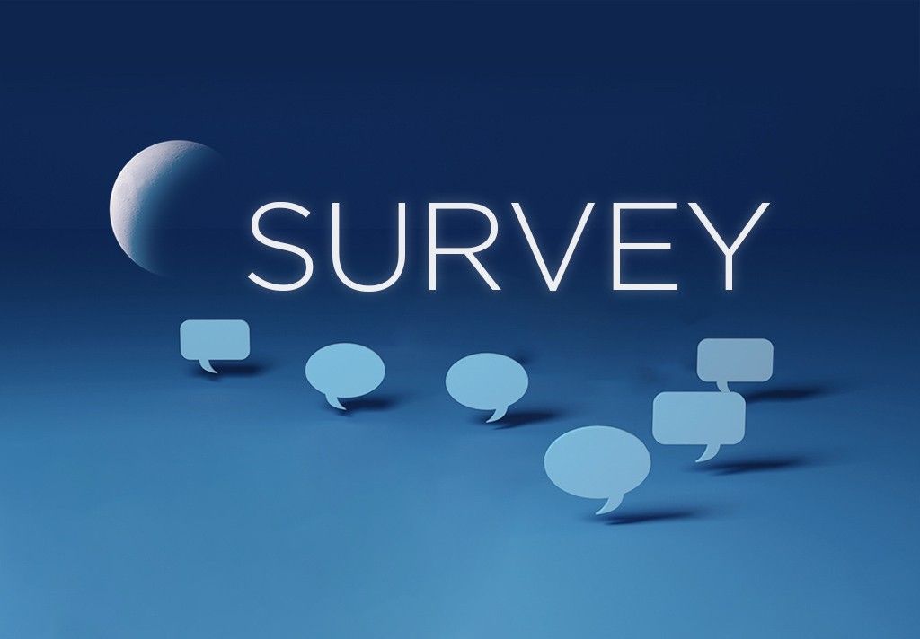 Graphic with assorted speech bubbles and the Moon and the word 'Survey.'