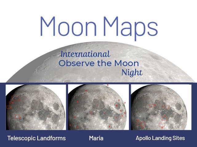 Composition with diagrams of the Moon with labels.