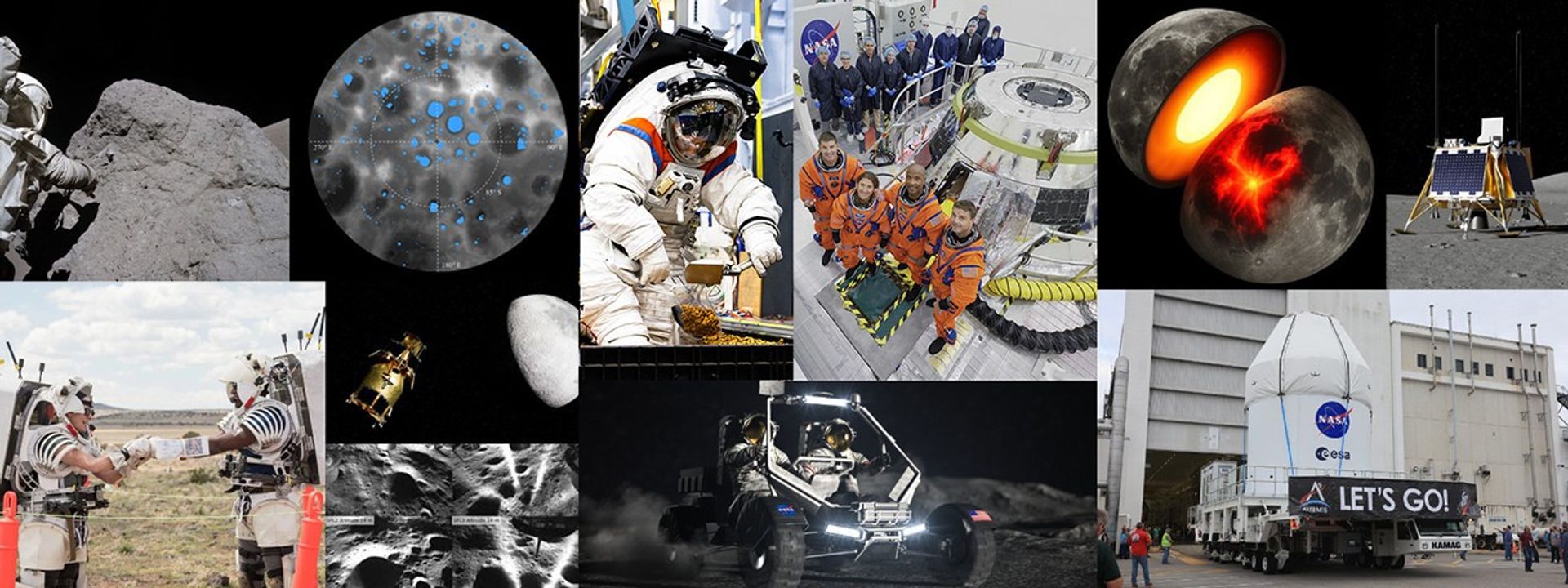 Collage of various imagery and photos from news headlines from NASA articles.
