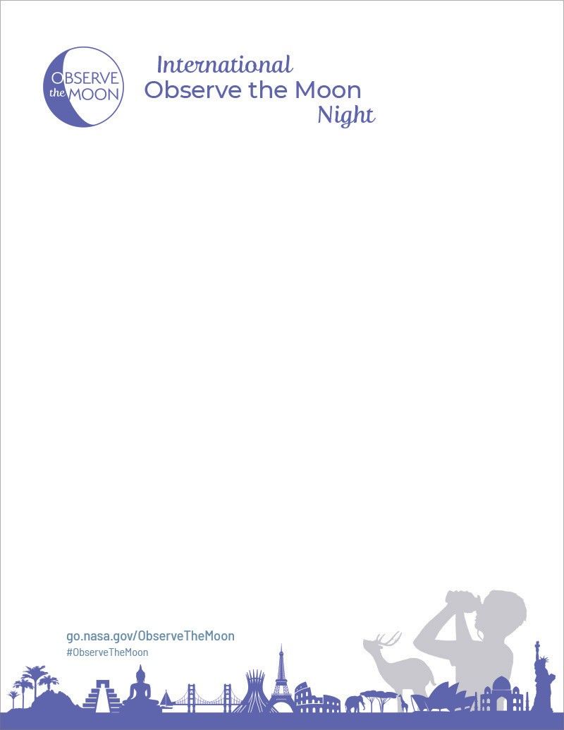Blank flyer with logo on the top and decorativegraphics and URL go.nasa.gov/ObserveTheMoon