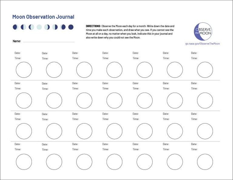 A page of the Moon journal. There are rows of empty circles to represent the days in the month.