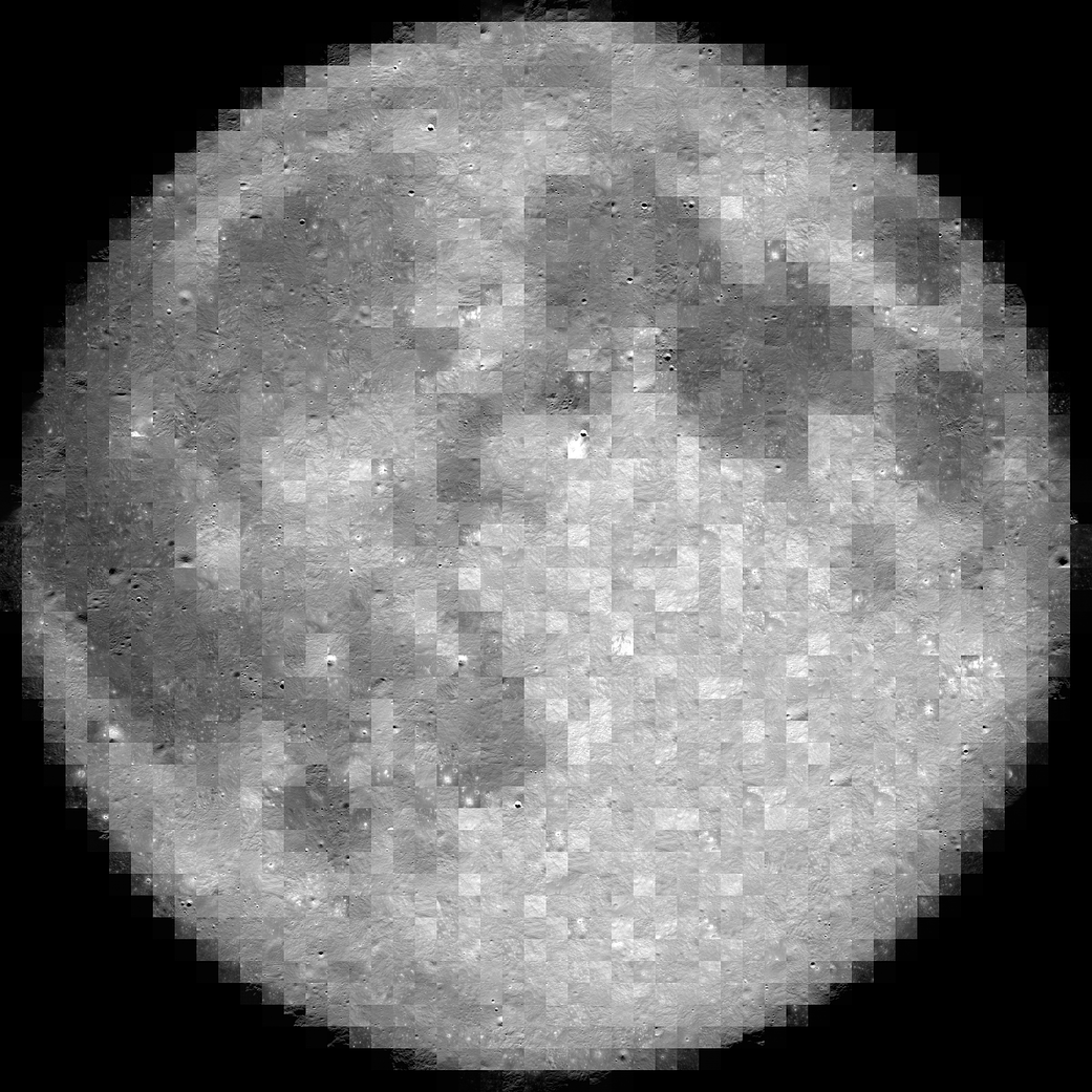 Photographic mosaic made of 1231 images taken by the Narrow Angle Camera (NAC) on NASA's Lunar Reconnaissance Orbiter (LRO).