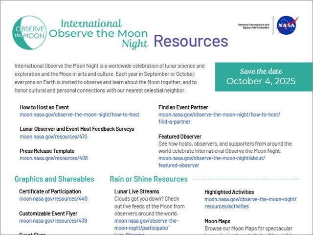 A screenshot of the front page of the International Observe the Moon Night curated resources one-pager.