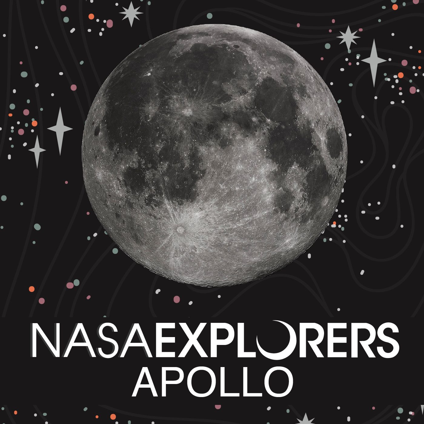 Image of the full moon with the text "NASA Explorers: Apollo" underneath it.