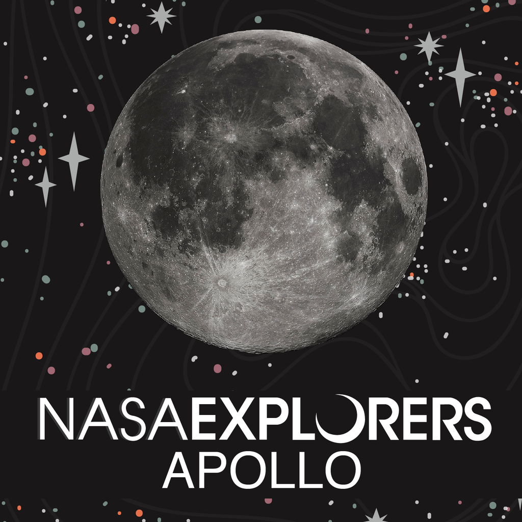 Image of the full moon with the text "NASA Explorers: Apollo" underneath it.