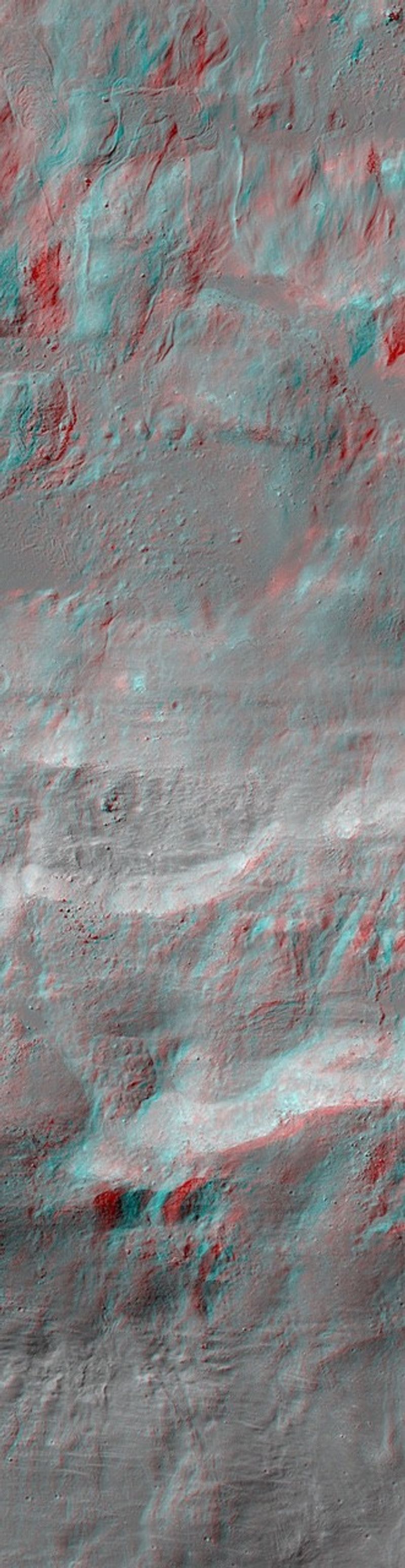 red-blue 3D look at rough lunar terrain