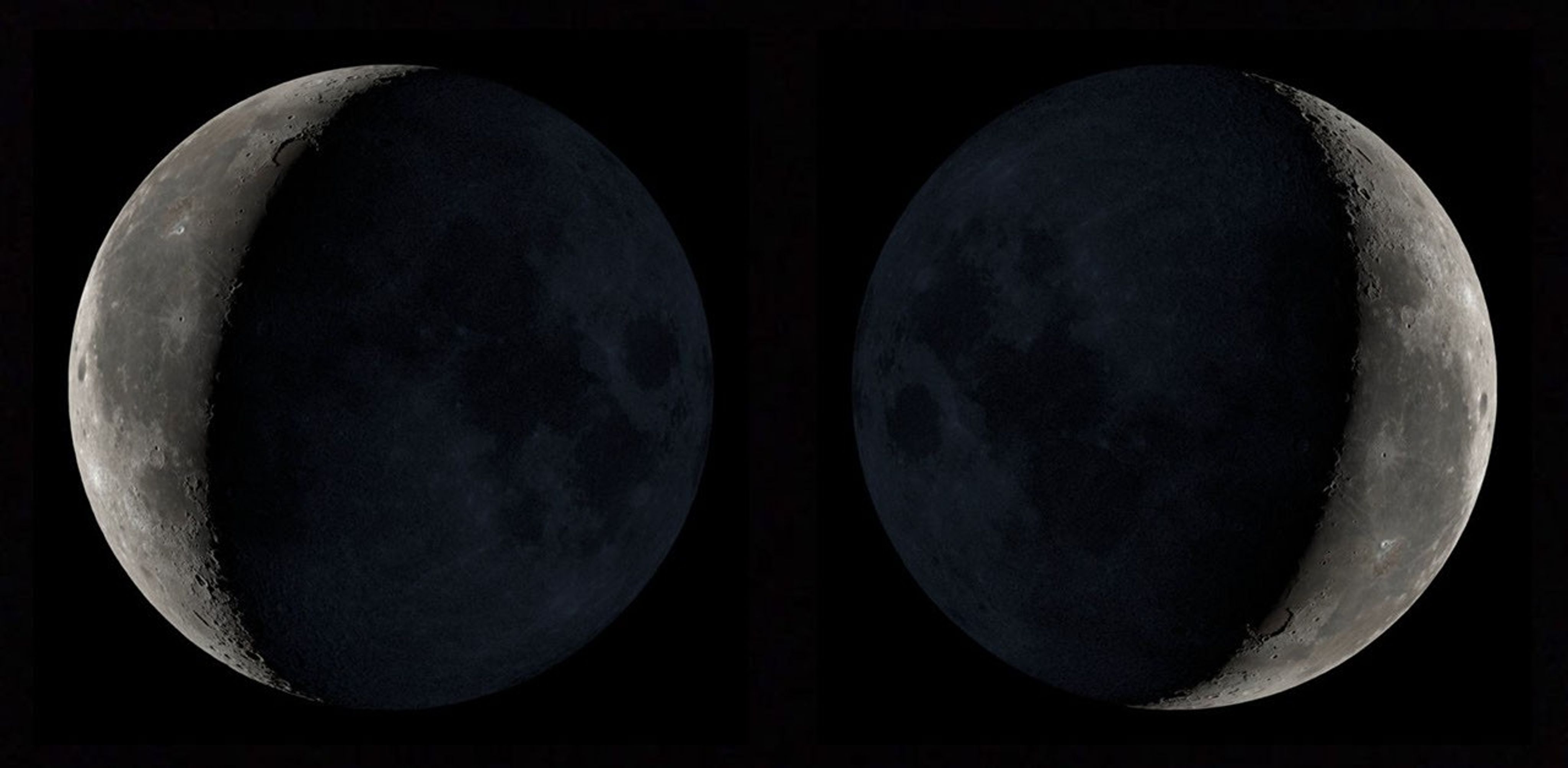 Waning crescent moon as seen from Northern and Southern Hemispheres