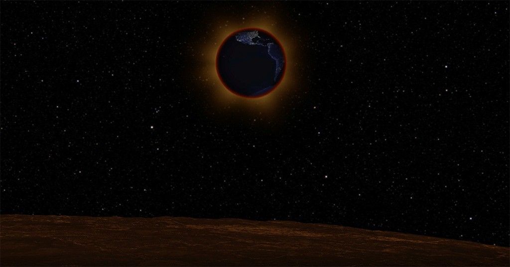 Artist’s depiction of the Earth during a lunar eclipse from the surface of the Moon.
