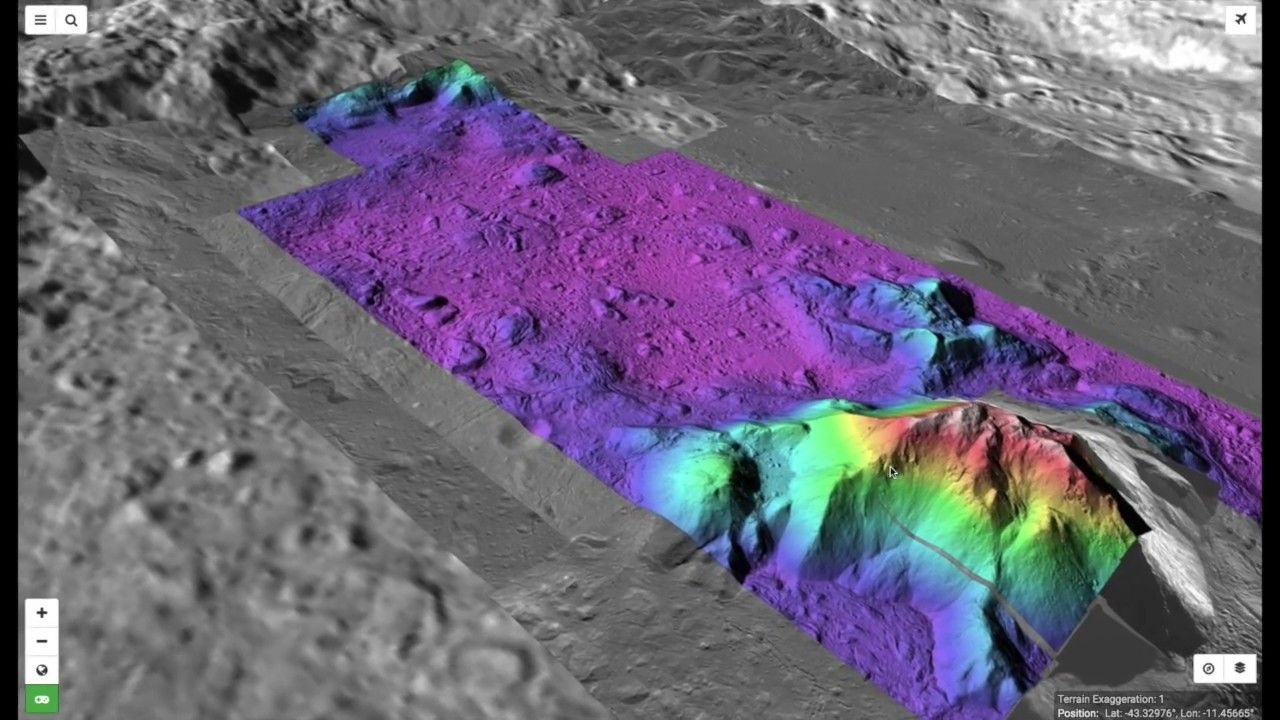 screen view showing the surface of the Moon overlay with enhanced color data.