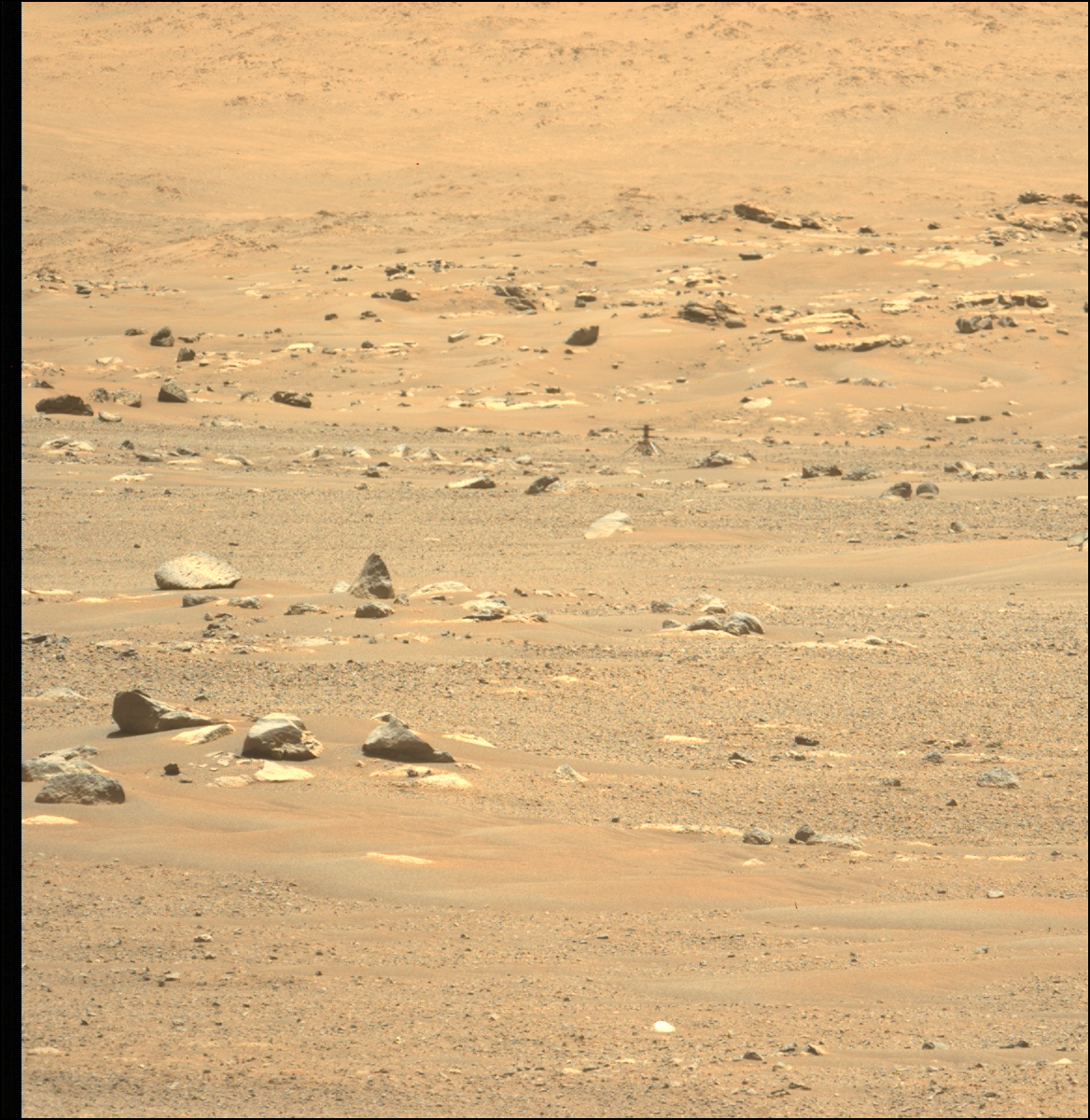 This image of Ingenuity was taken on May 23, 2021 – the day after its sixth flight – by the Mastcam-Z instrument aboard the Perseverance Mars rover.