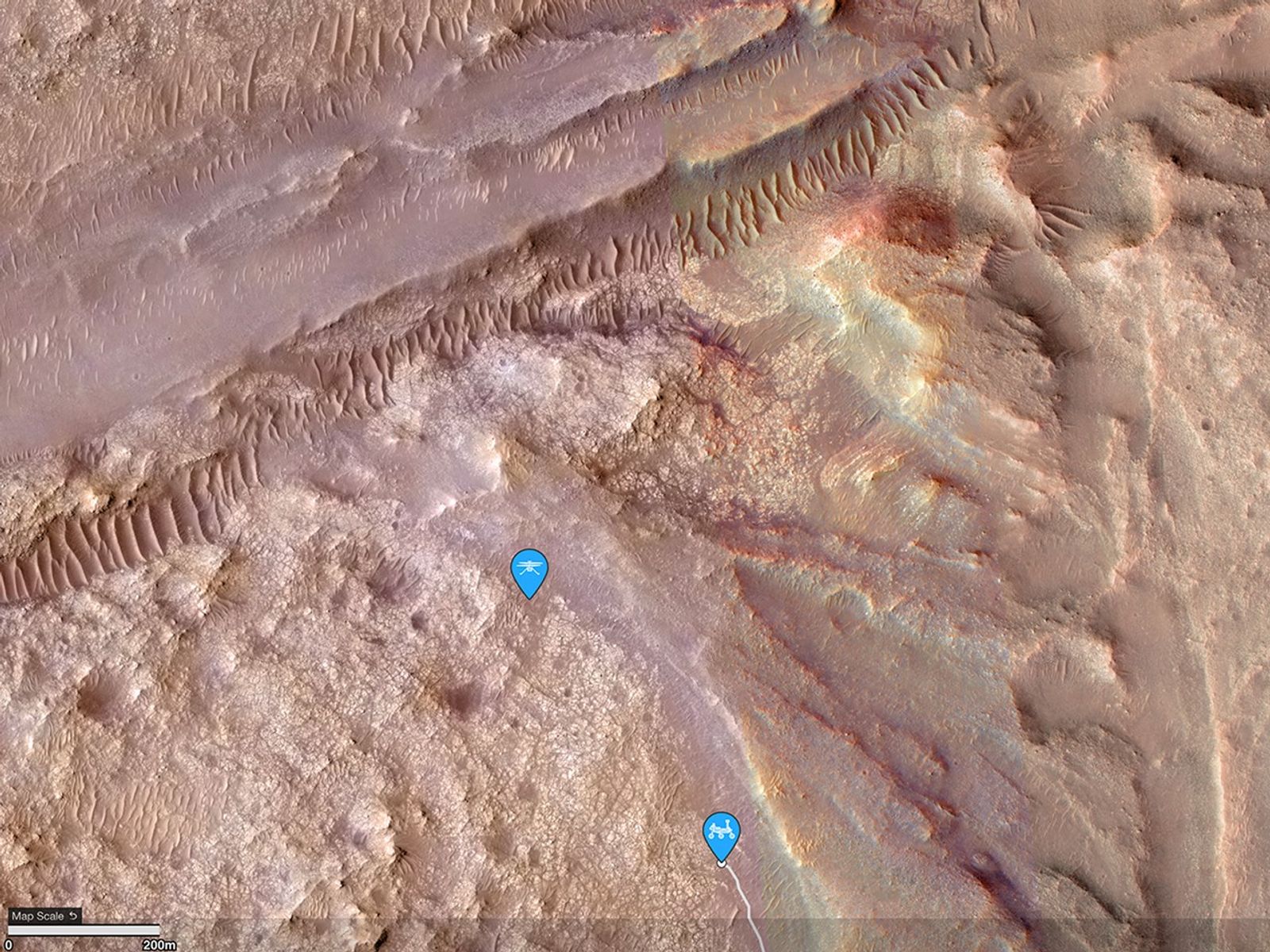This is an orbital view of the rover's location in relation to