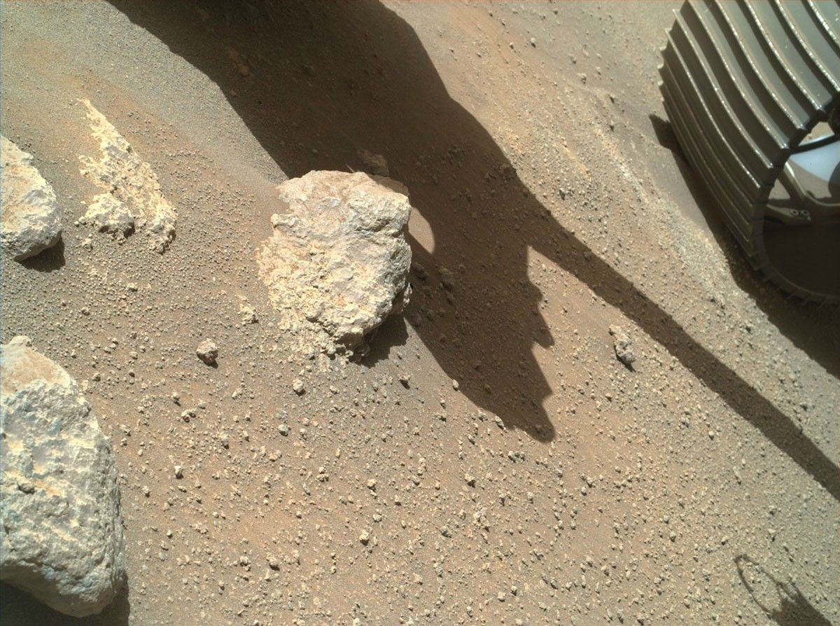 NASA's Mars Perseverance rover acquired this image using its onboard SHERLOC WATSON imager. The camera is located on the turret at the end of the rover's robotic arm. The image was acquired on Jan. 13, 2022 (Sol 320).