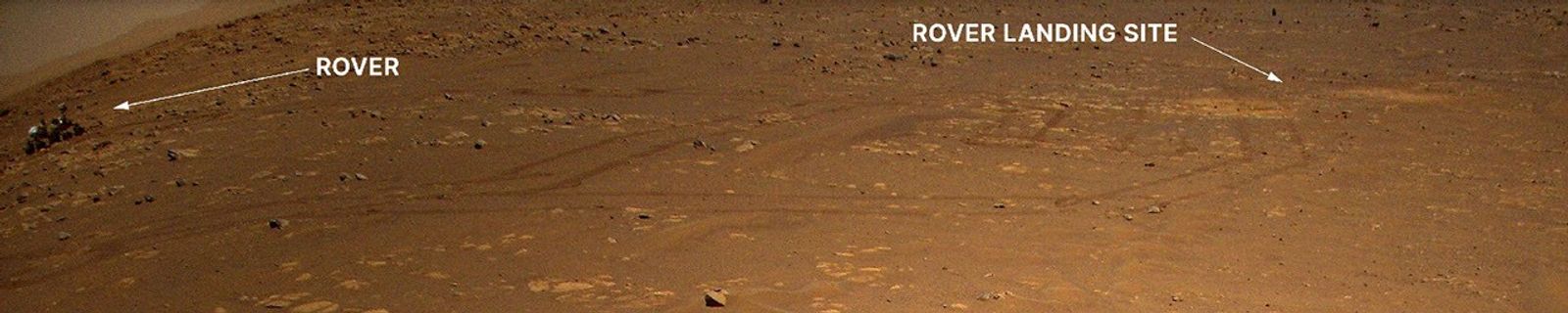 Annotated and zoomed in version of Mars Helicopter imaging the Perseverance Rover