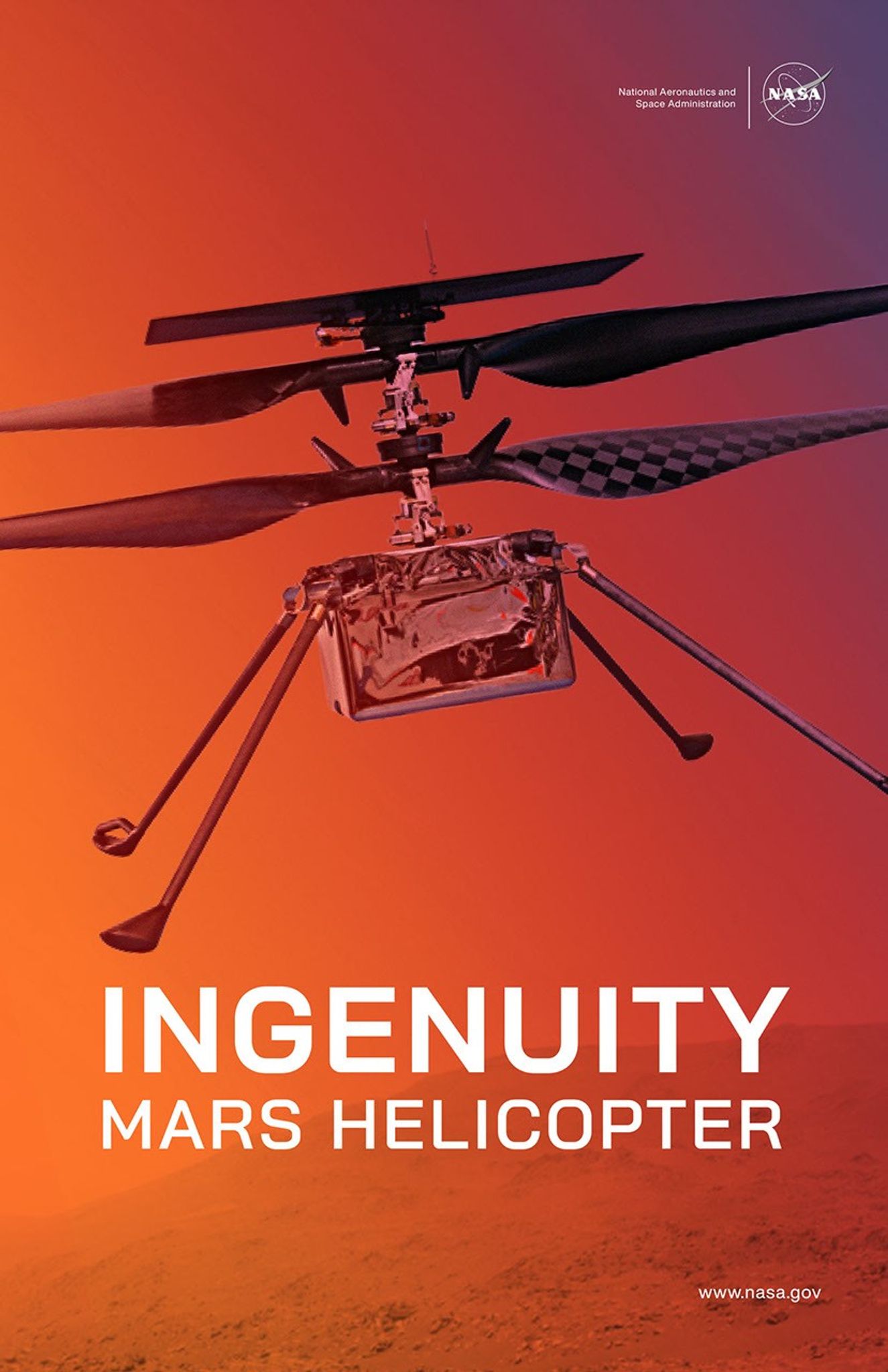 Vertical poster of the NASA's Ingenuity Mars Helicopter