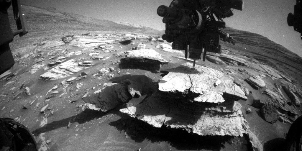 This image was taken by Front Hazard Avoidance Camera (Front Hazcam) onboard NASA's Mars rover Curiosity on Sol 4107.