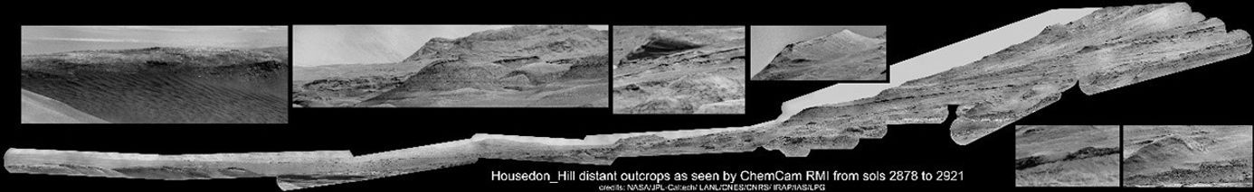 Housedon_Hill ChemCam/RMI mosaic, with selected zooms on areas of interest.