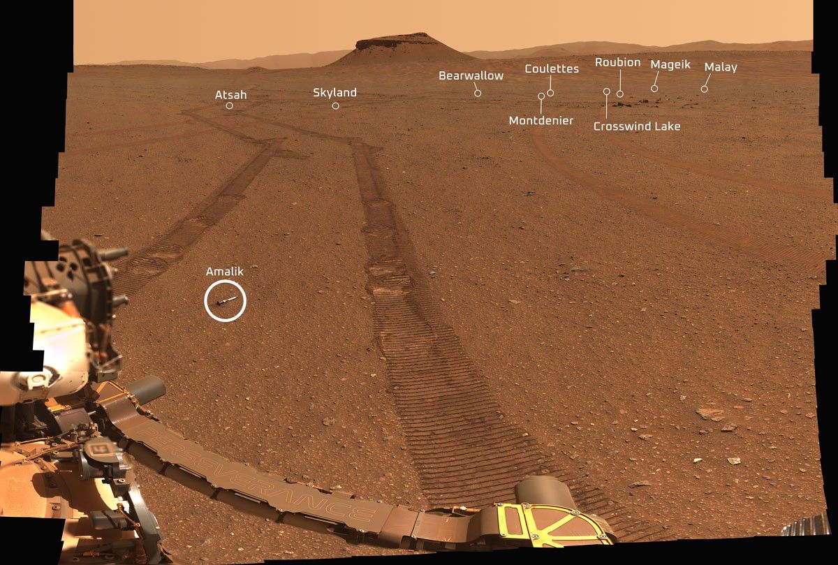 Figure D is the same enhanced-color version annotated with the names of each of the samples in the depot.