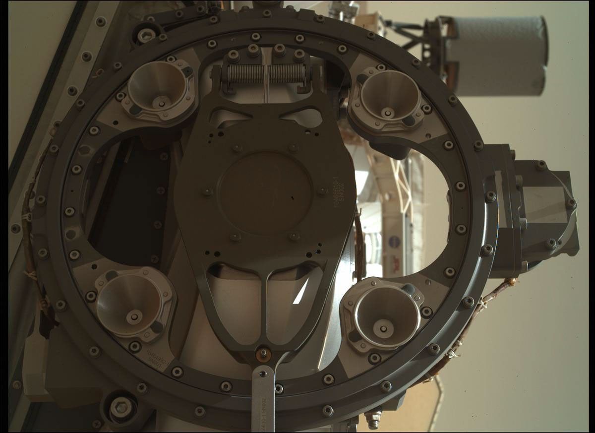 NASA's Mars Perseverance rover acquired this image using its SHERLOC WATSON camera, located on the turret at the end of the rover's robotic arm.