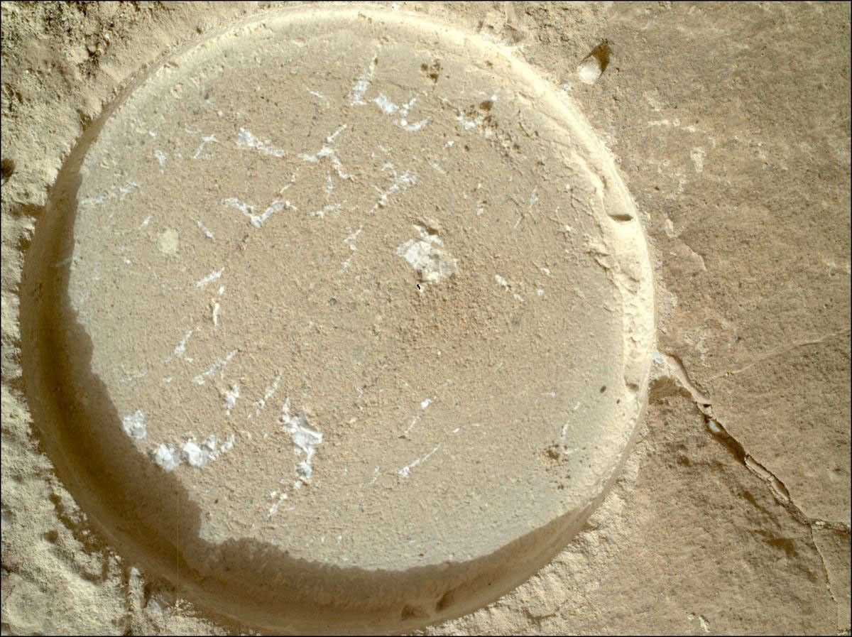 NASA's Mars Perseverance rover acquired this image using its SHERLOC WATSON camera, located on the turret at the end of the rover's robotic arm.
