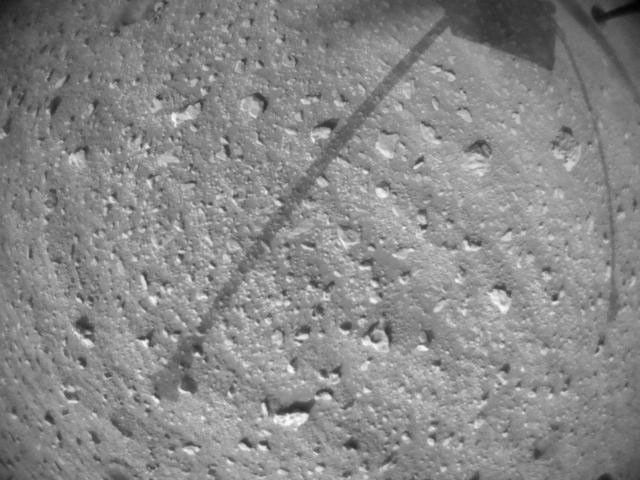 NASA's Ingenuity Mars Helicopter acquired this image using its navigation camera. This camera is mounted in the helicopter's fuselage and pointed directly downward to track the ground during flight.