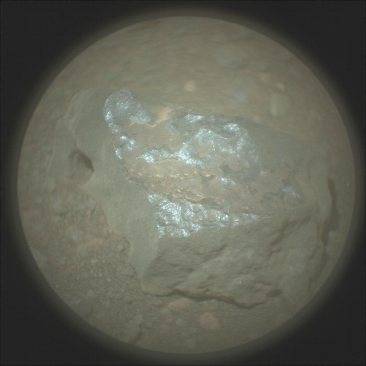 This SuperCam Remote Micro-Imager (RMI) image shows the Frazer Lake target at the “Three Forks” sample depot location.