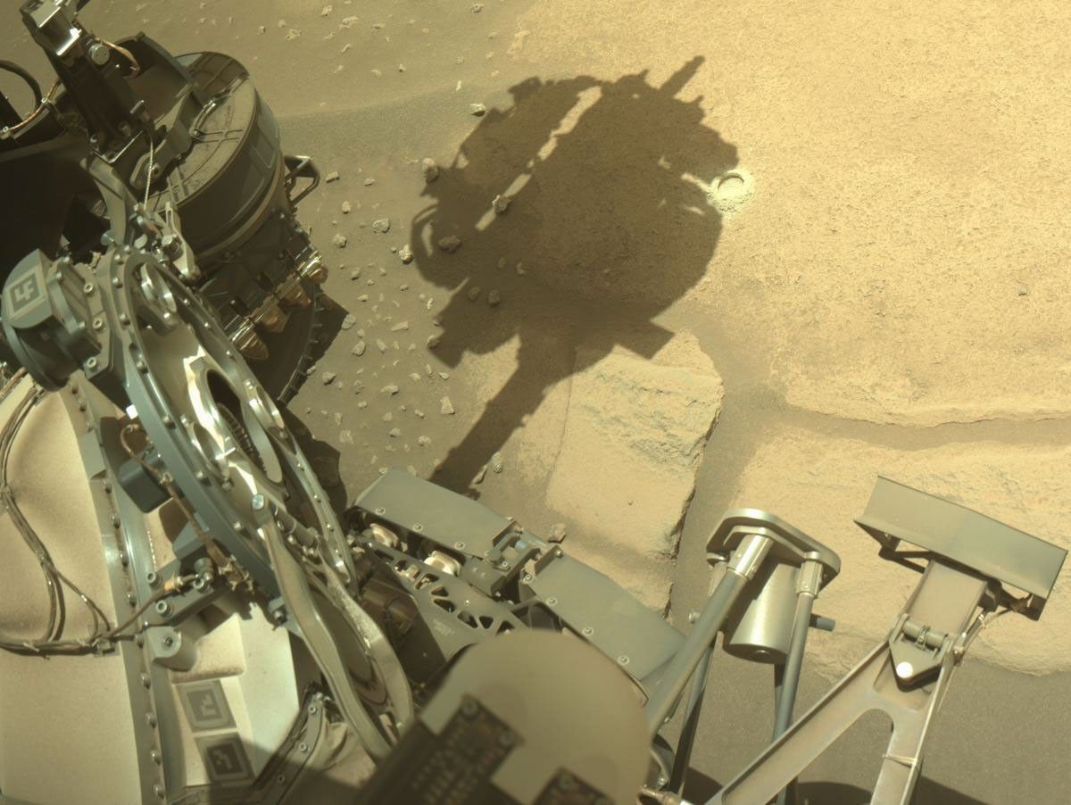 NASA's Mars Perseverance rover acquired this image using its onboard Right Navigation Camera (Navcam). The camera is located high on the rover's mast and aids in driving.